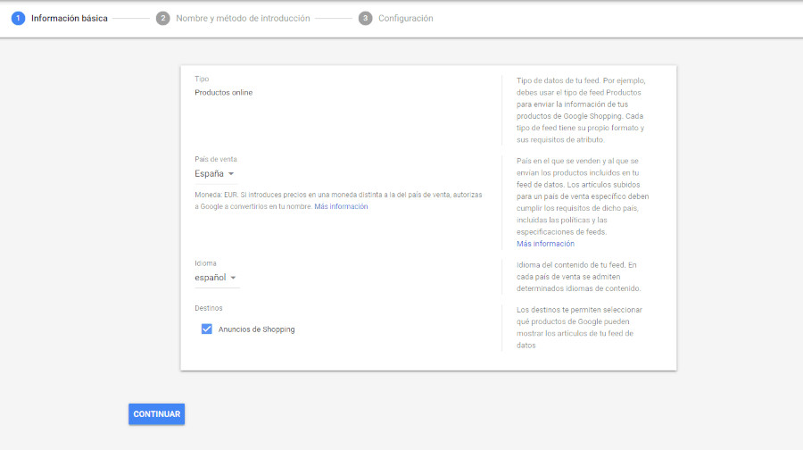 Subir feed de productos a Google Merchant Center - Información básica