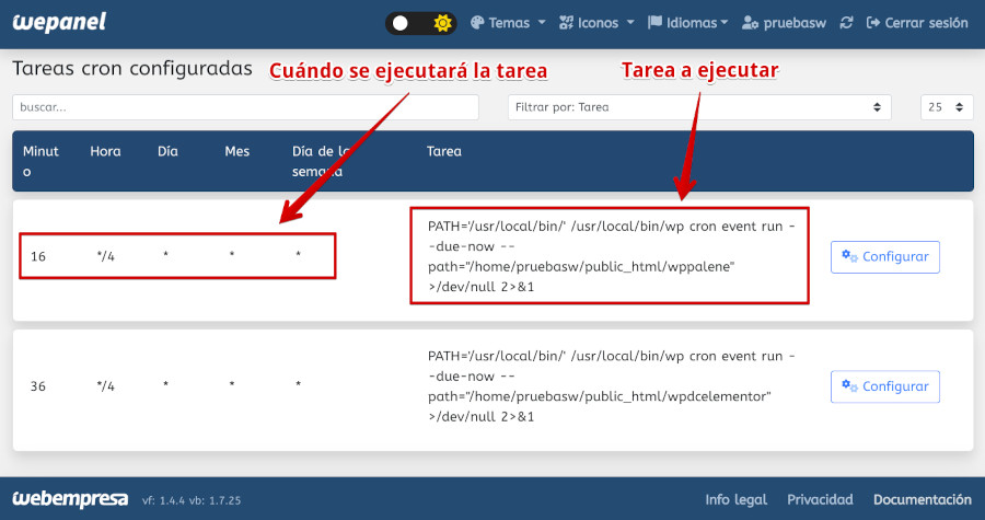 Gestión y programación de tareas cron desde el Hosting wePanel