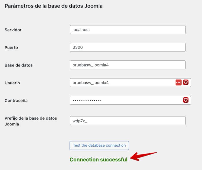 Test database connection entre WordPress y Joomla