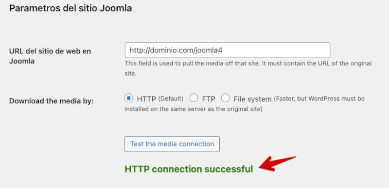 Test the media connection entre WordPress y Joomla