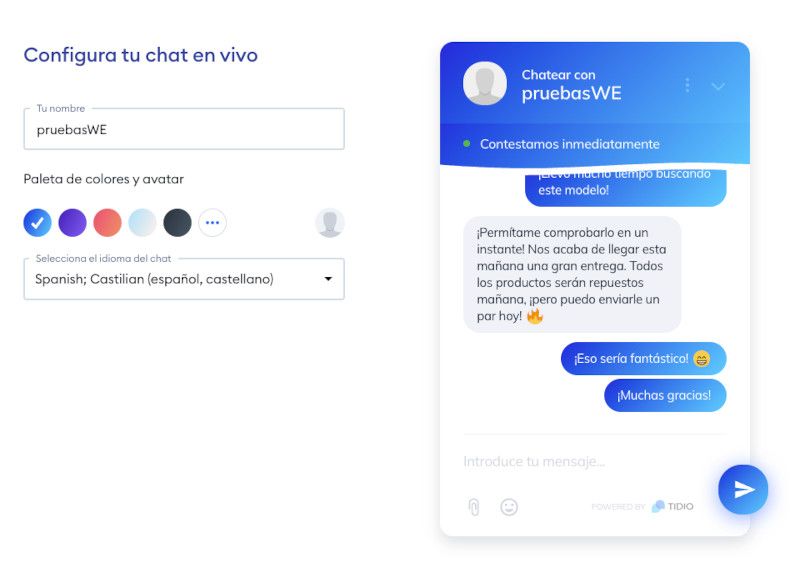 Configuraciones y personalizaciones del chat de Tidio