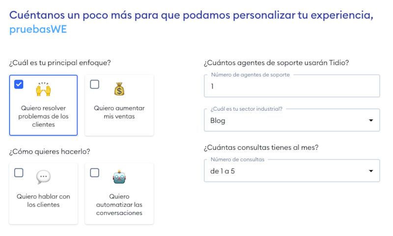 Temática del chat a utilizar en Tidio