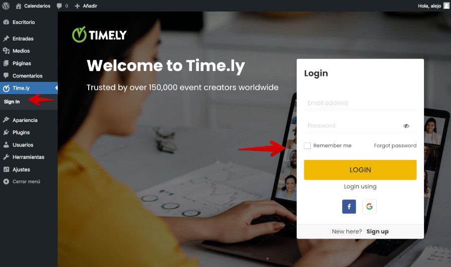 Acceso previo registro en Timely