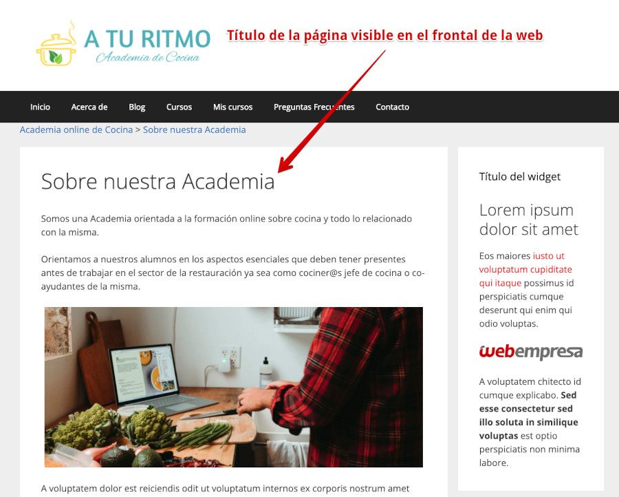 Título de la página visible en el frontal de la web