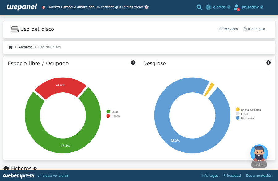 Herramienta de uso de disco en WePanel