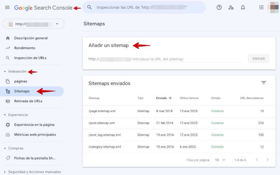 Verificar sitemap en Google Search Console