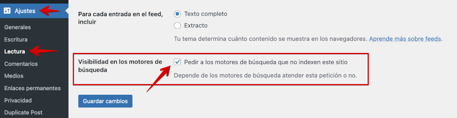 Visibilidad a los motores de búsqueda en WordPress