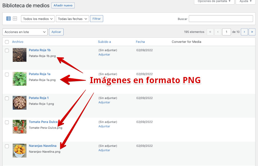 Vista de lista de Medios