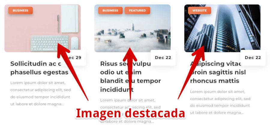 Vista de rejilla del blog con imágenes destacadas de entradas