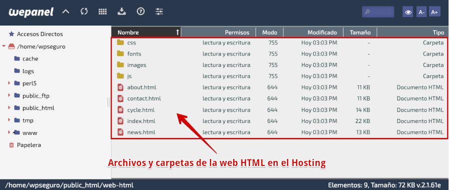Archivos de la web HTML en el servidor