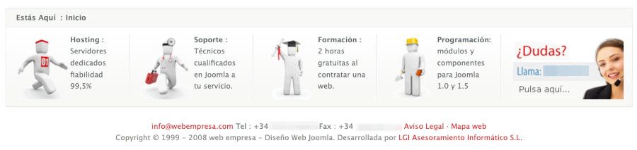 Ejemplo del pie de página (footer) de Webempresa en 2008