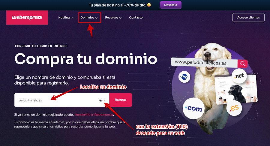 Webempresa - Dominios - Buscar dominio y TLD