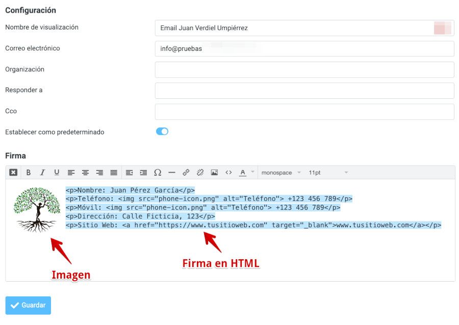 Webmail - Roundcube - Firma HTML - Subir imagen a escala - Resultado