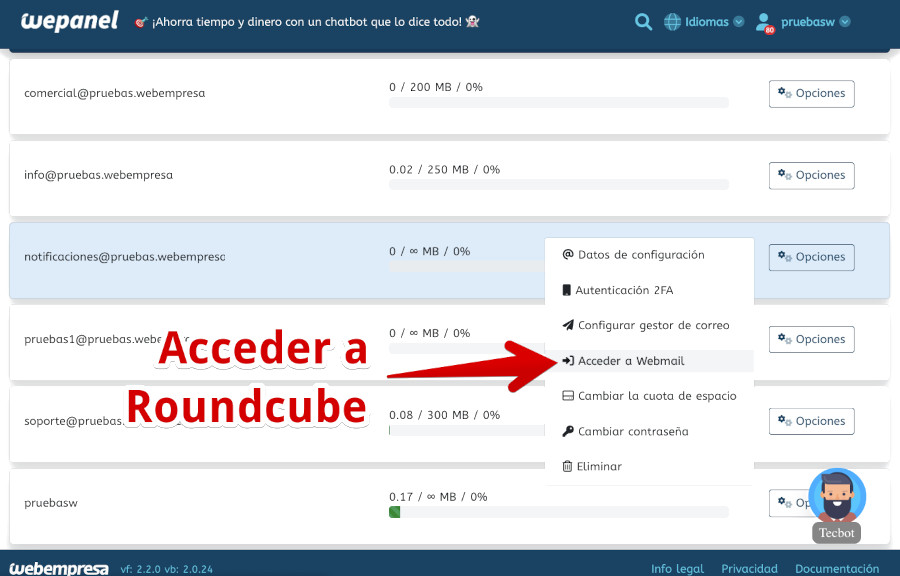 Acceder a Webmail de Roundcube
