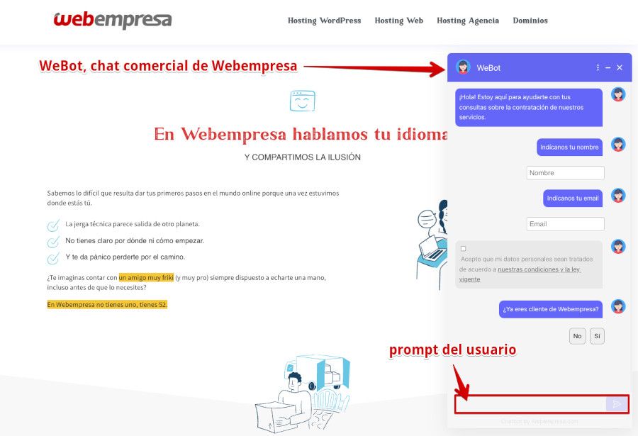 WeBot en la página de Webempresa.com
