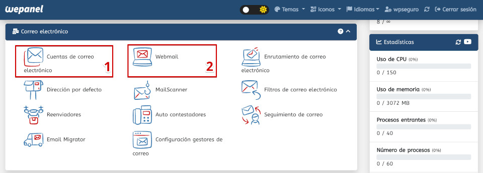 Acceso a webmail desde wePanel