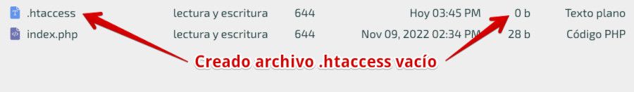 Archivo htaccess vacio en WePanel