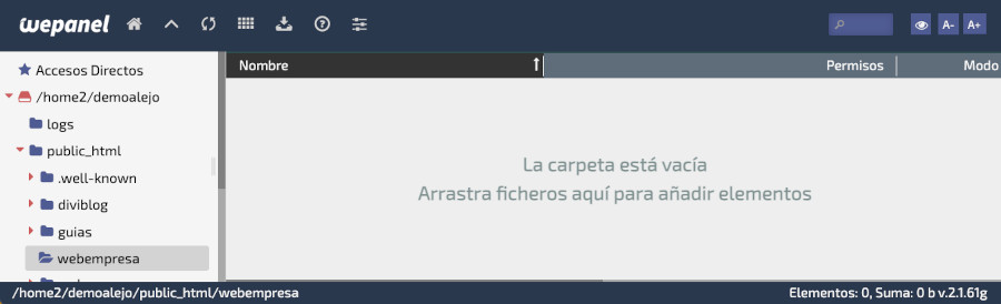 Administrador de archivos de WePanel