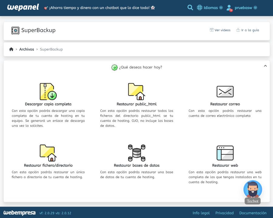 WePanel - Archivos - SuperBackup