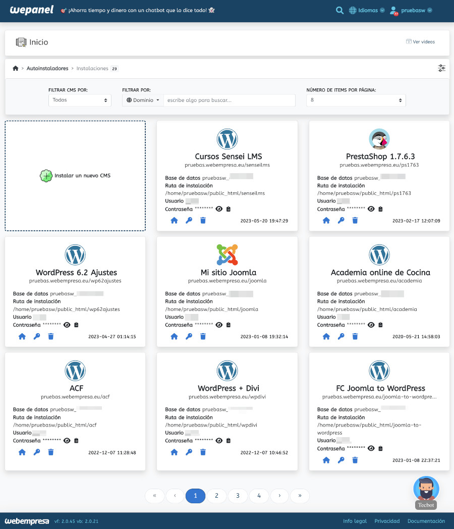 WePanel - Aplicaciones instaladas - Instalaciones