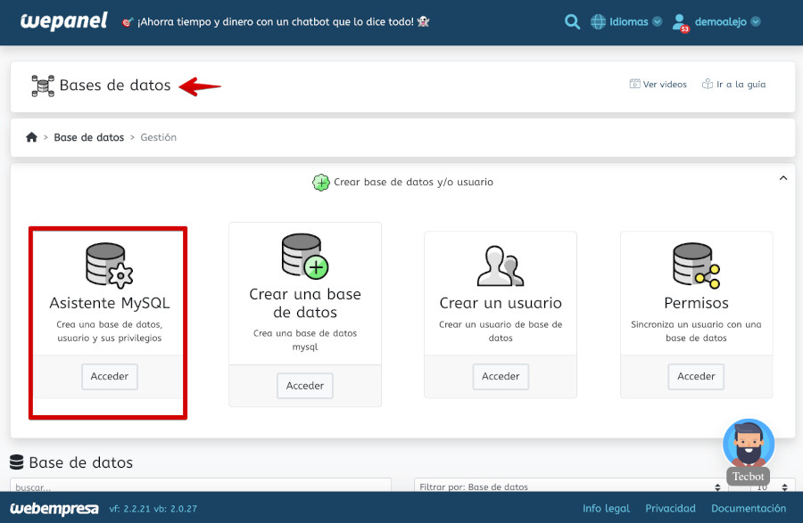 WePanel - Bases de Datos - Asistente MySQL