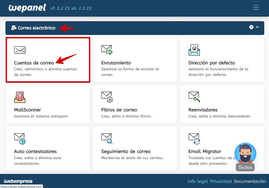 WePanel - Correo - Crear cuentas de correo