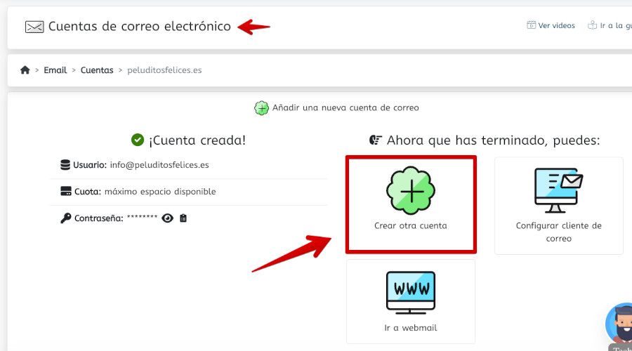 WePanel - Correo - Cuentas de correo - Crear otra cuenta