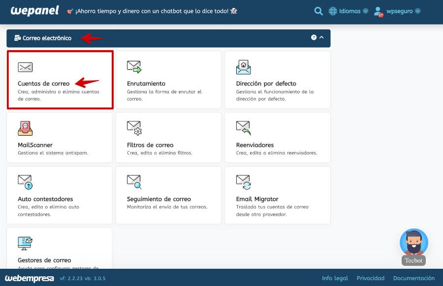 WePanel - Correo - Cuentas de correo