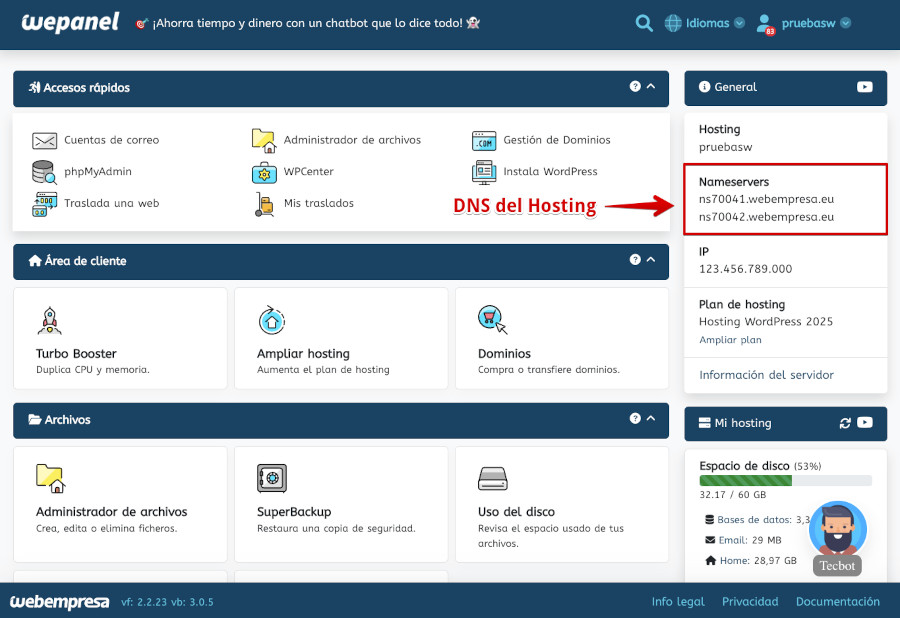 WePanel - DNS del Hosting