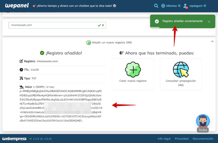 Añadido registro DKIM para el dominio