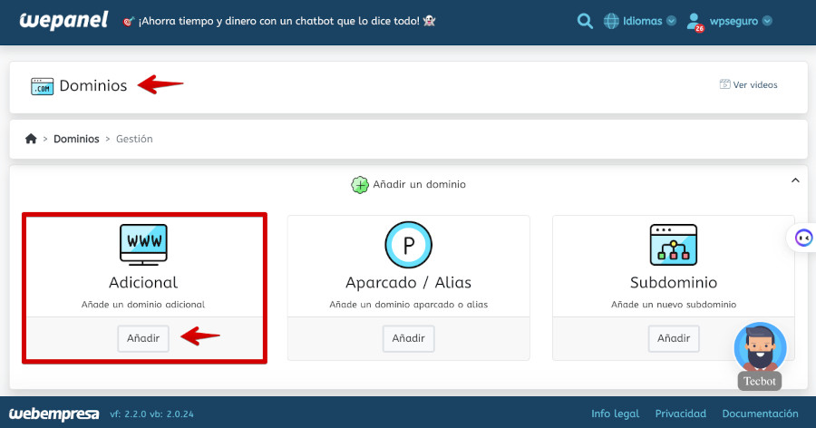 WePanel - Dominios - Adicional
