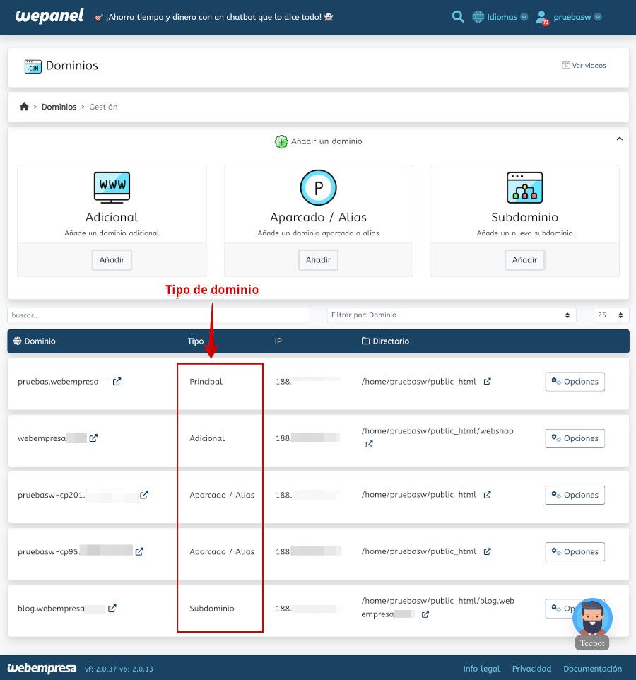 WePanel - Dominios - Gestión