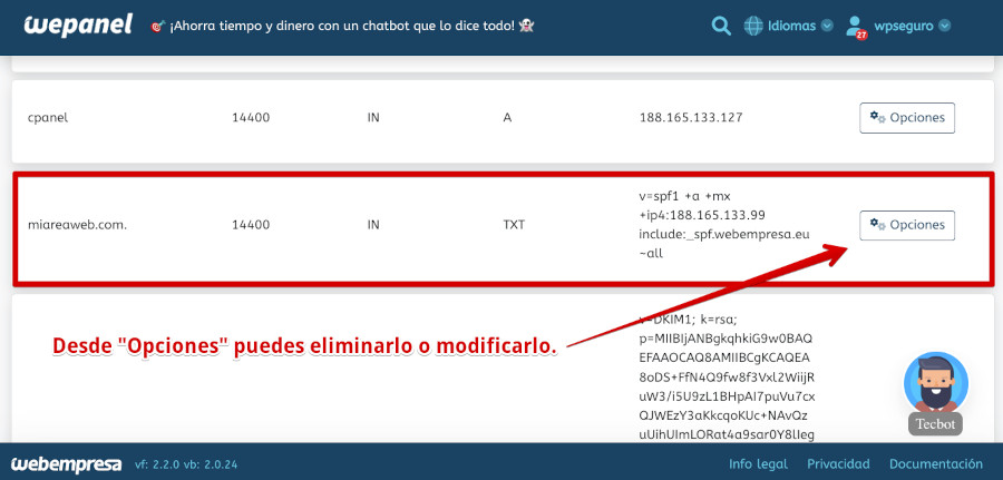 Añadido registro SPF TXT para el dominio