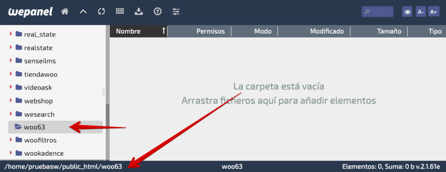 WePanel - Administrador de Archivos - Carpeta vacia