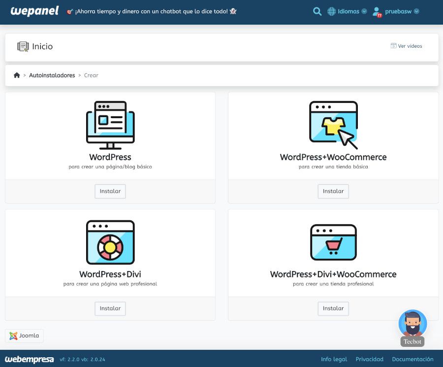 Instaladores de WordPress en WePanel