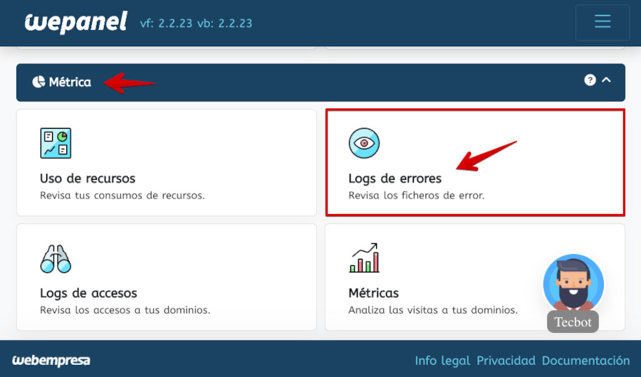 WePanel - Métrica - Log de errores