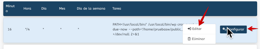 Editar de Tareas de cron en WePanel