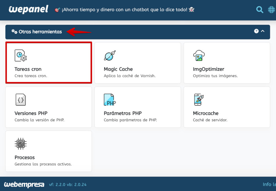 Acceso a Tareas de cron en WePanel