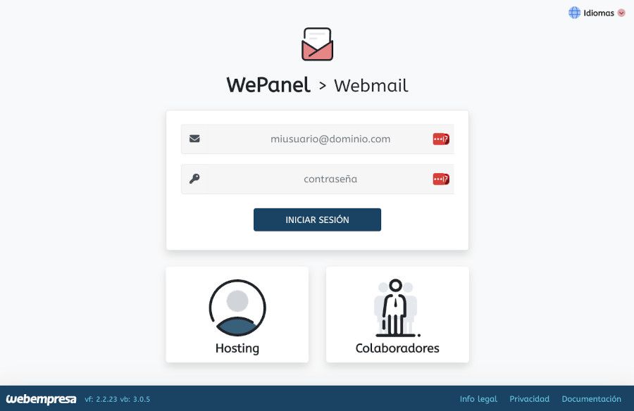 WePanel - Webmail - Formulario de acceso