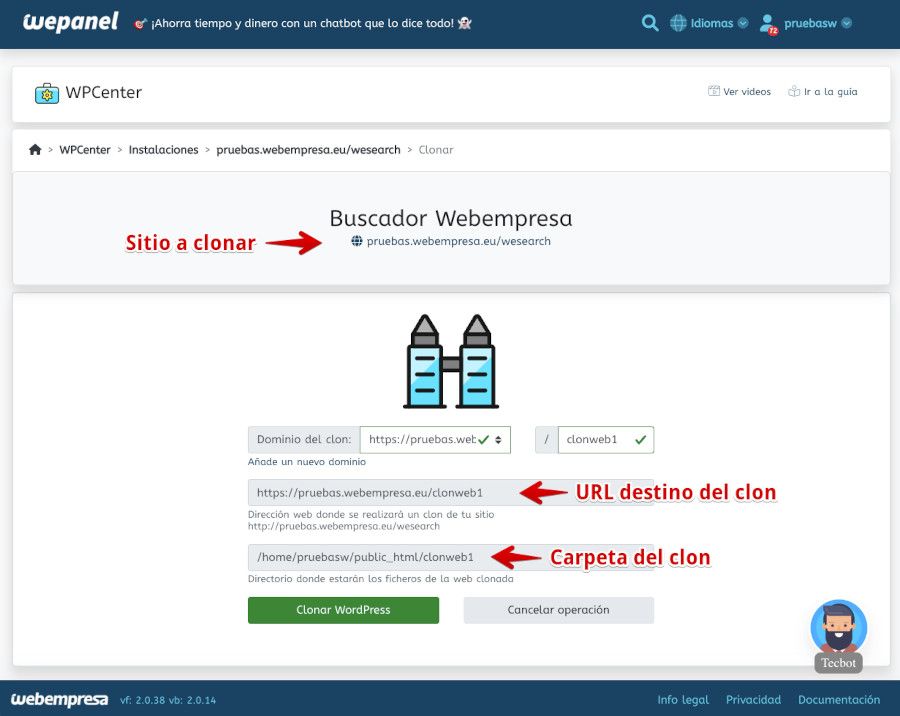 WePanel - WordPress Center - Clonar WordPress