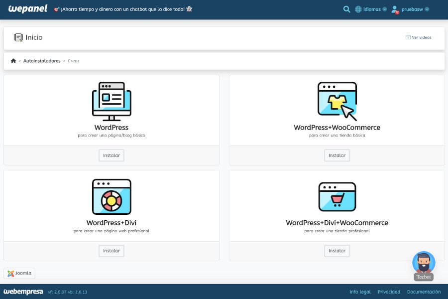 WePanel - WordPress Center - Instala WordPress