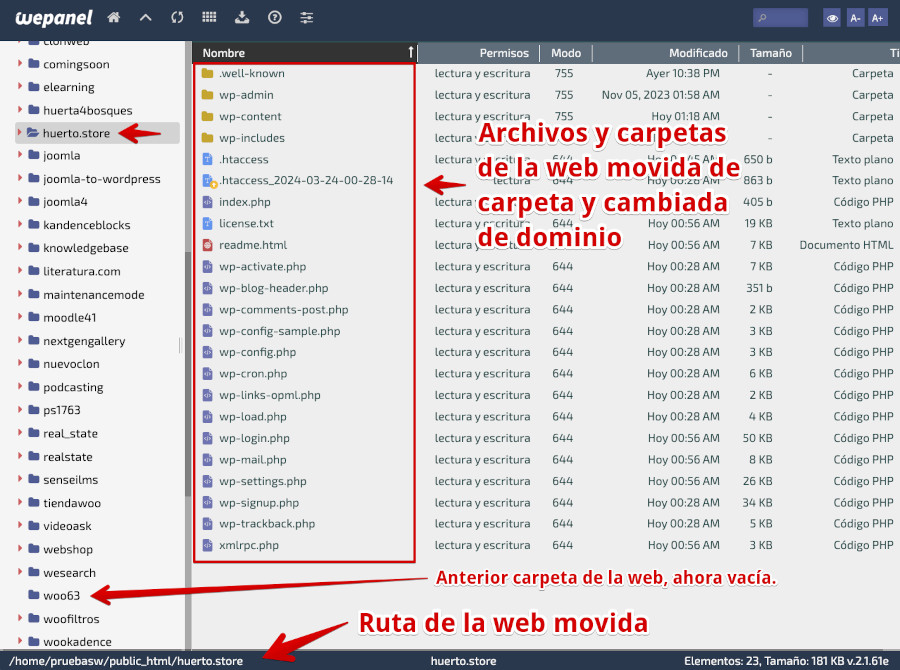 WePanel - Administrador de Archivos - Carpeta de la web movida