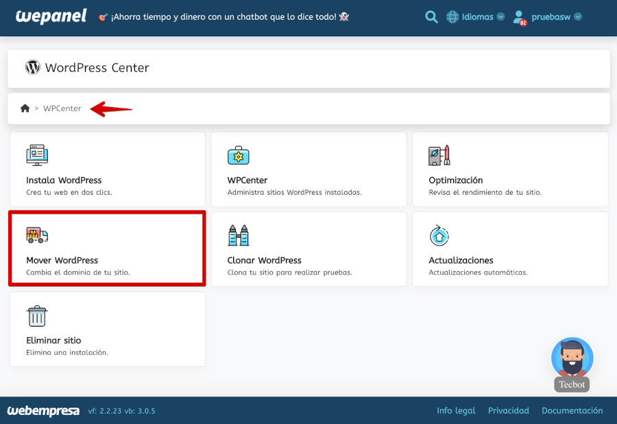 WePanel - WP Center - Mover WordPress