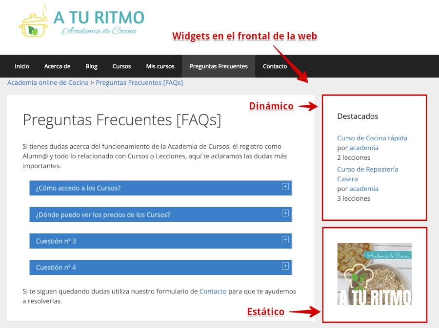 Widgets del frontal de WordPress