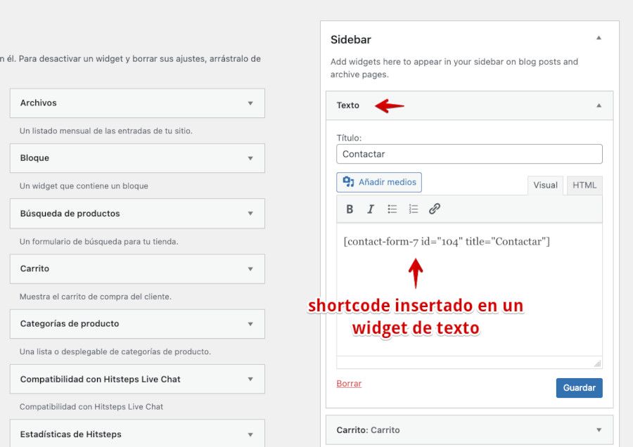 Shortcode en un widget de texto