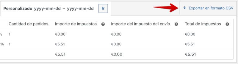 Exportar en CSV informe anual de Impuestos en WooCommerce