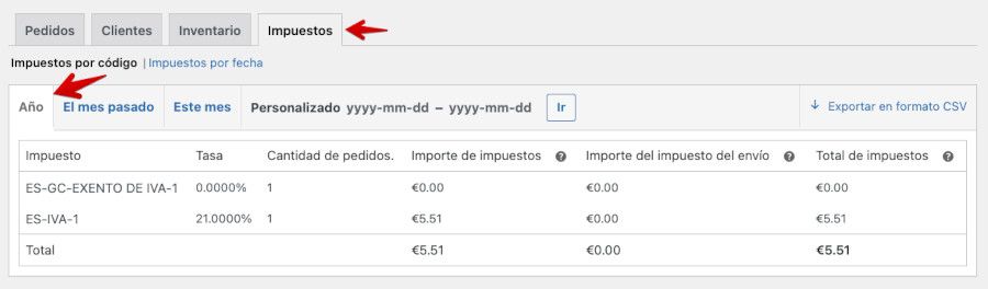 Informe anual de Impuestos en WooCommerce