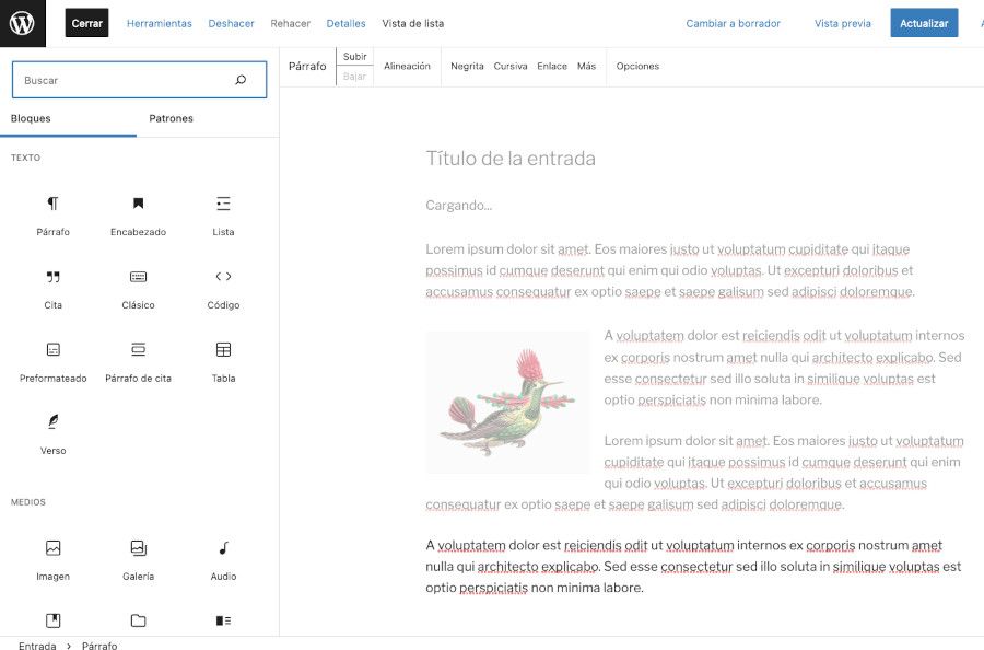 Creación de contenidos con el editor Gutenberg de WordPress