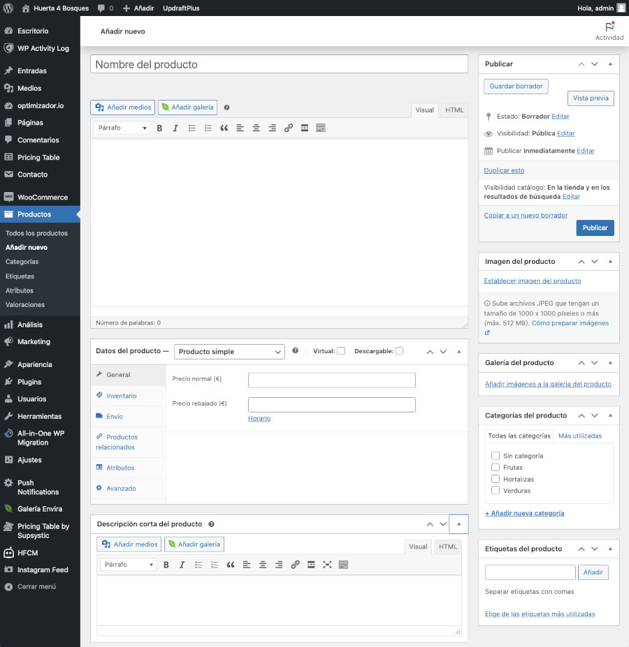 Creación de producto en la tienda con WooCommerce en WordPress