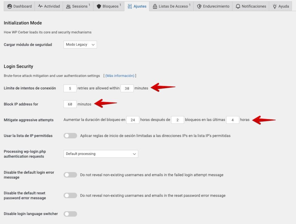 Ajustes Login Security